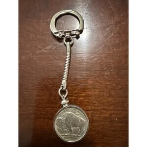 1937 Buffalo Indian Head Nickel Keychain Estate Find Rn 1